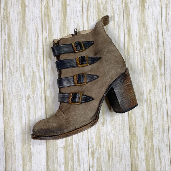 Freebird by Steven Shoes - Freebird by Steven Banjo Brown Suede Buckle Distressed Ankle Boot
